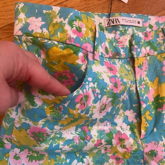 Zara High-Waisted Retro Floral Kick Flare Linen Pants Disco Cottagecore Sz 4
